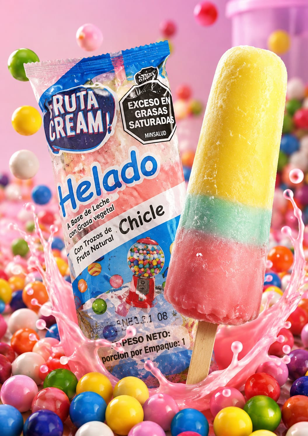 Helado A Base de Leche con Grasa vegetal Con Trozos de Fruta Natural Chicle