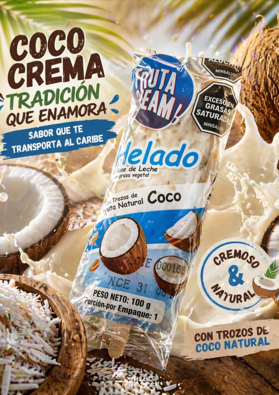 Helado Base de Leche con grasa vegetal trozos de Natural Coco