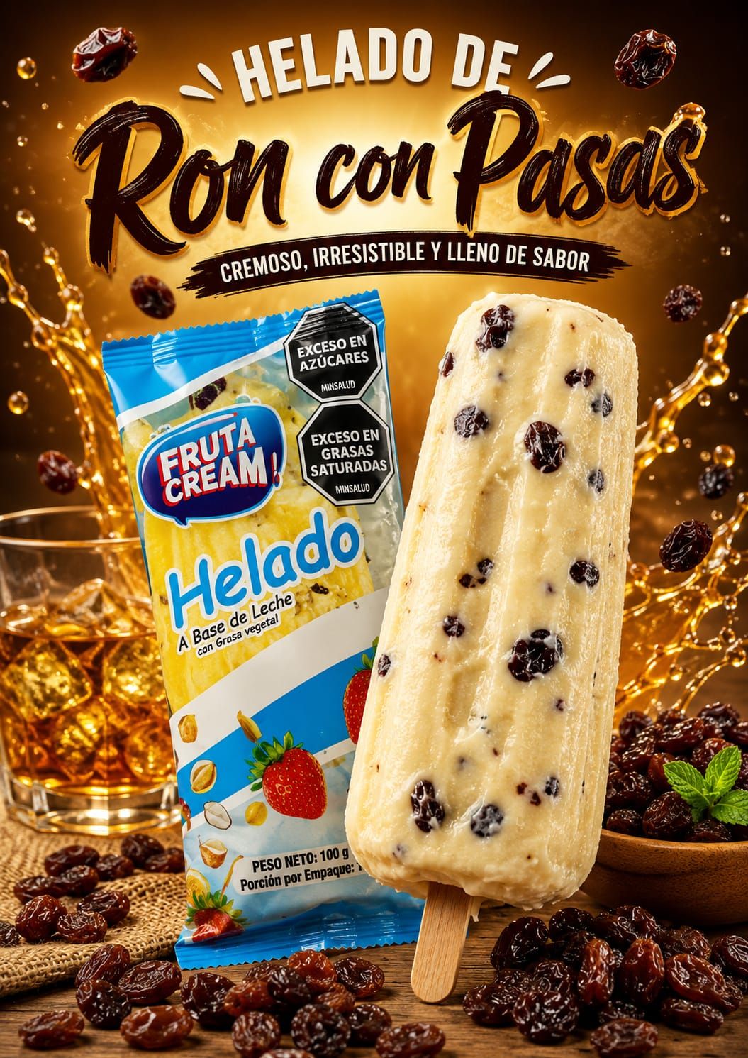 Helado Cremoso de Ron Pasas